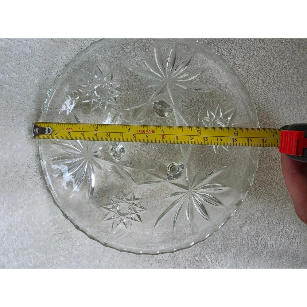 Vintage Clear Pressed Glass Starburst Footed Bowl Scalloped Edge Serving Dish 7